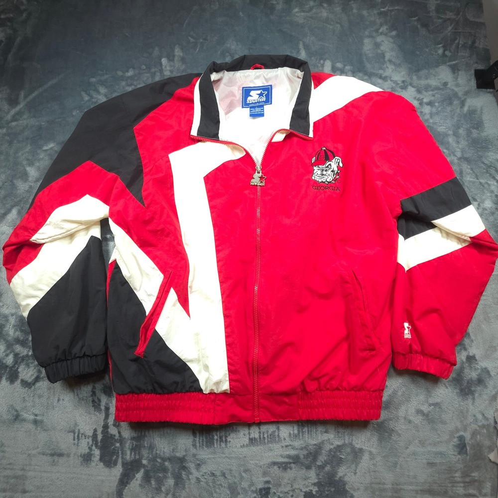 Vintage Starter Georgia Bulldogs Windbreaker Jacket Red Black White Mens Large